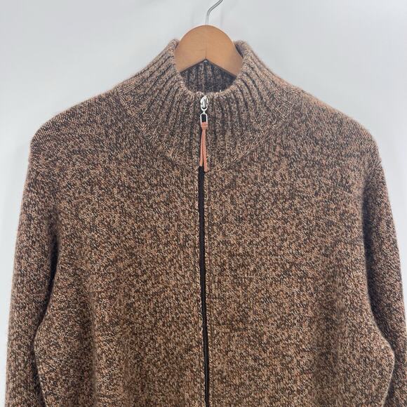 Cashmere Brown Full-Zip Soft Mock Neck Cardigan Sweater Fall Winter Mens XL - Picture 4 of 5
